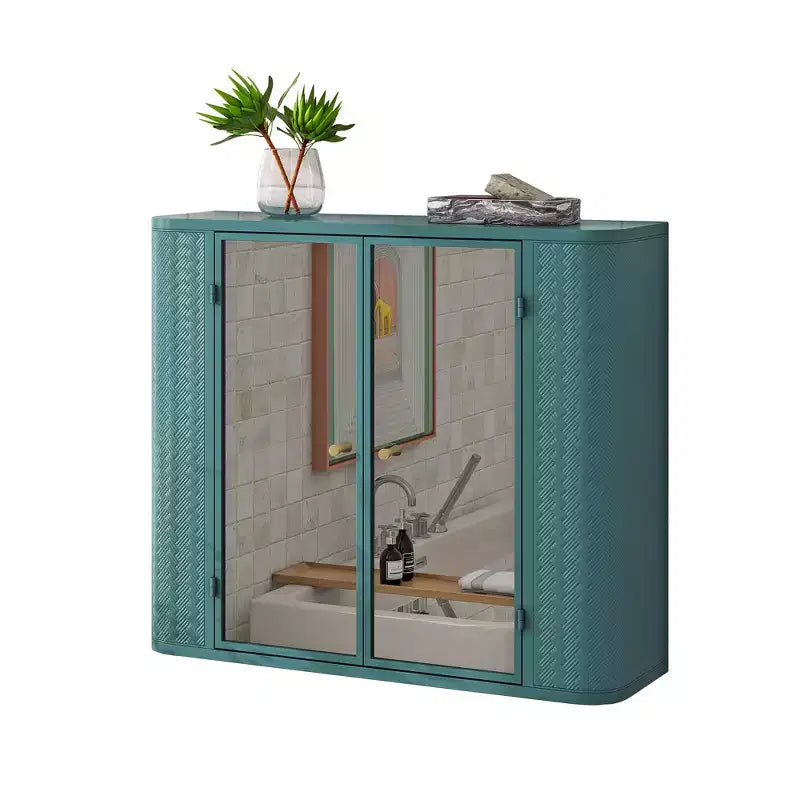 Wall-Mounted Bathroom Vanity with Mirror, Two Mirrored Doors,and Open Shelves; Style Metal Frame Storage Cabinet with Open Compartments