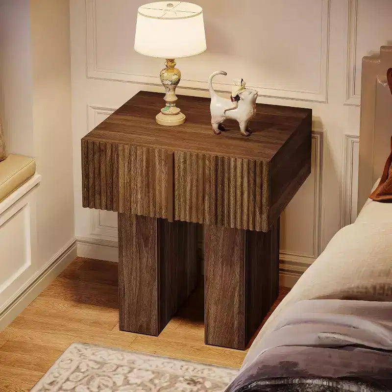 Lantine Fluted Nightstand, Wooden Night Stand with Storage Drawer, Modern Bedside Table Side End Table for Bedroom
