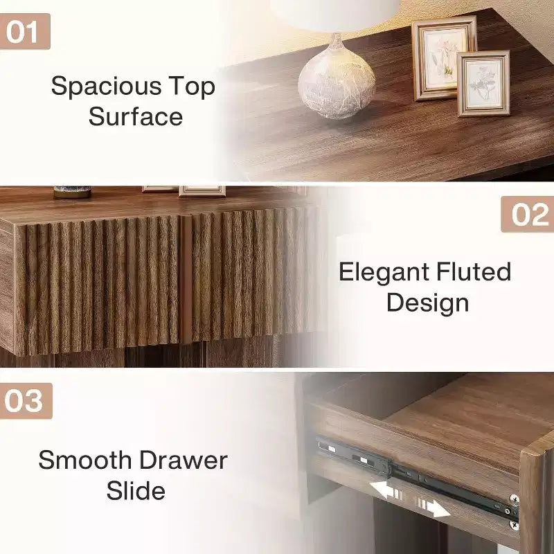 Lantine Fluted Nightstand, Wooden Night Stand with Storage Drawer, Modern Bedside Table Side End Table for Bedroom