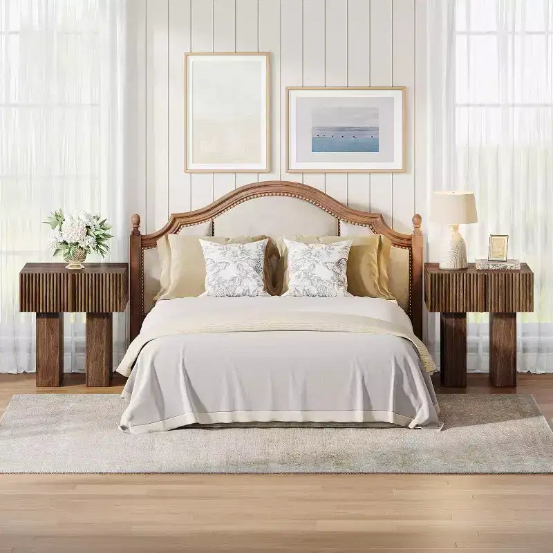 Lantine Fluted Nightstand, Wooden Night Stand with Storage Drawer, Modern Bedside Table Side End Table for Bedroom