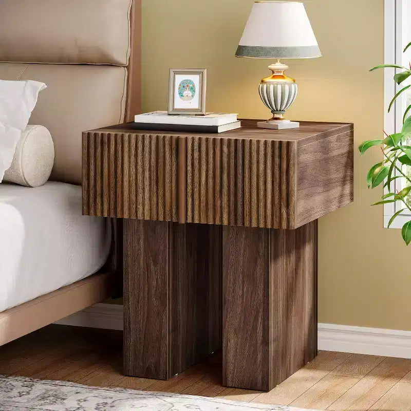 Lantine Fluted Nightstand, Wooden Night Stand with Storage Drawer, Modern Bedside Table Side End Table for Bedroom