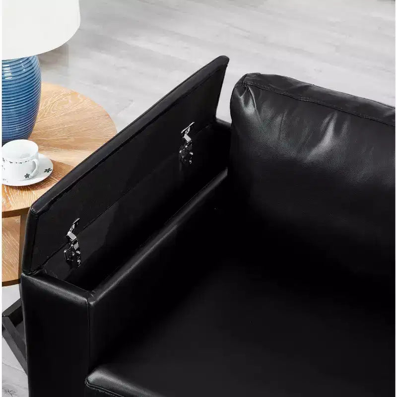 MAYEERTY Two Pieces 2+3 Seater Sectional Sofa with Cup Holder Square Arm Upholstered Faux Leather for Living Room Black