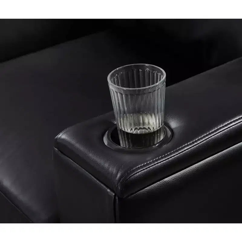 MAYEERTY Two Pieces 2+3 Seater Sectional Sofa with Cup Holder Square Arm Upholstered Faux Leather for Living Room Black