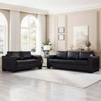 MAYEERTY Two Pieces 2+3 Seater Sectional Sofa with Cup Holder Square Arm Upholstered Faux Leather for Living Room Black