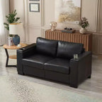 MAYEERTY Two Pieces 2+3 Seater Sectional Sofa with Cup Holder Square Arm Upholstered Faux Leather for Living Room Black