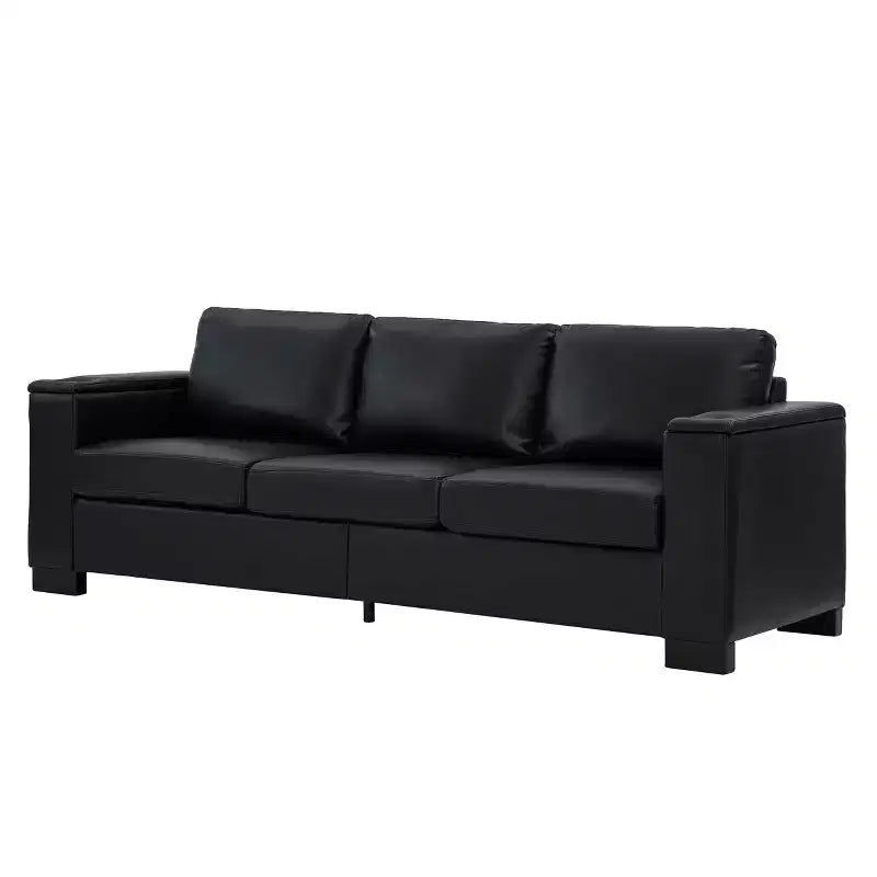 MAYEERTY Two Pieces 2+3 Seater Sectional Sofa with Cup Holder Square Arm Upholstered Faux Leather for Living Room Black