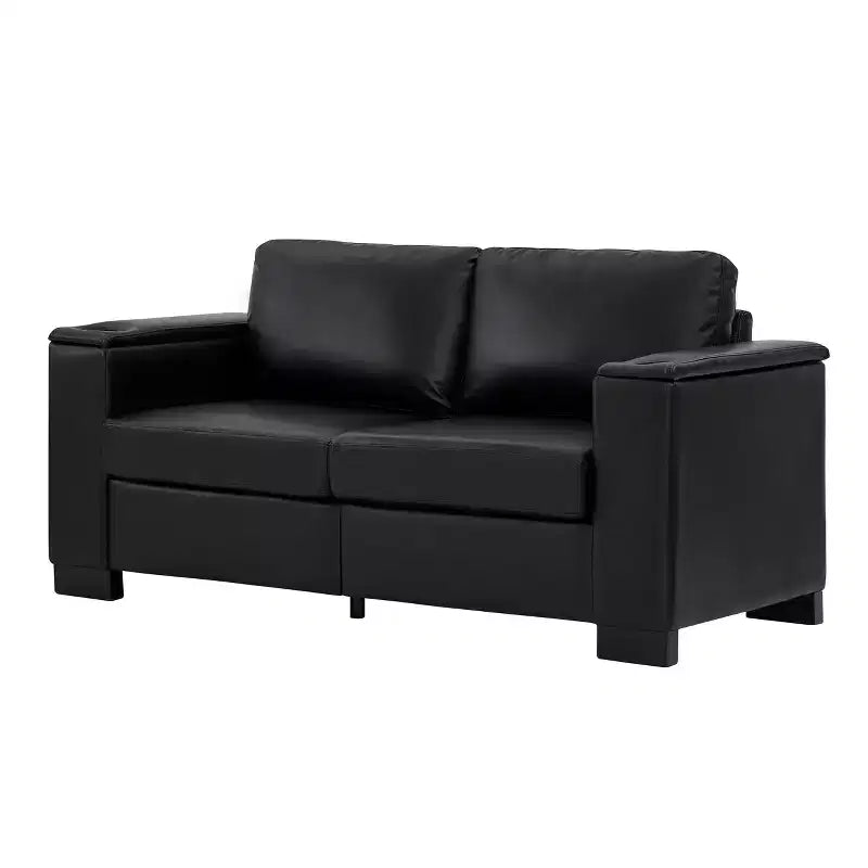 MAYEERTY Two Pieces 2+3 Seater Sectional Sofa with Cup Holder Square Arm Upholstered Faux Leather for Living Room Black