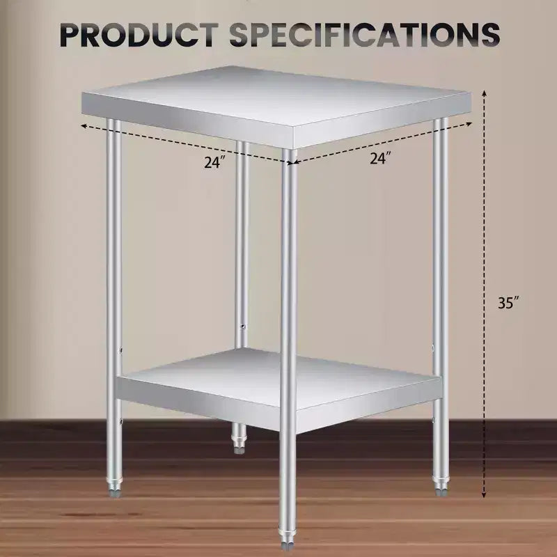 Stainless Steel Table, 2-Tier NSF Heavy Duty Worktable with Adjustable Undershelf, Rust-Resistant Utility Prep Table