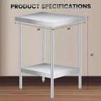 Stainless Steel Table, 2-Tier NSF Heavy Duty Worktable with Adjustable Undershelf, Rust-Resistant Utility Prep Table