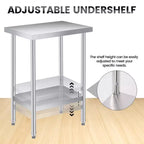 Stainless Steel Table, 2-Tier NSF Heavy Duty Worktable with Adjustable Undershelf, Rust-Resistant Utility Prep Table