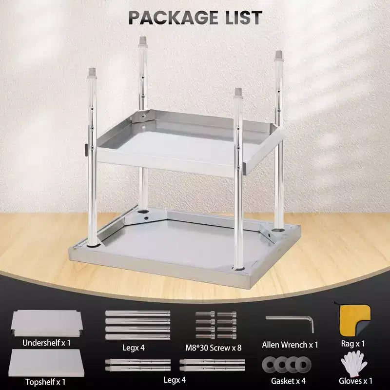 Stainless Steel Table, 2-Tier NSF Heavy Duty Worktable with Adjustable Undershelf, Rust-Resistant Utility Prep Table