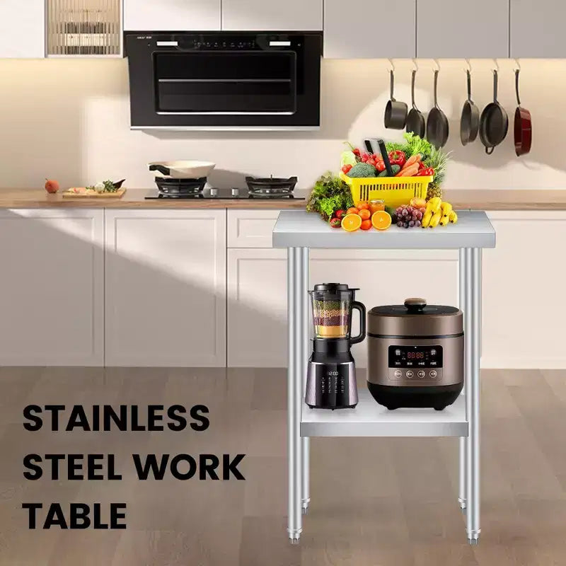 Stainless Steel Table, 2-Tier NSF Heavy Duty Worktable with Adjustable Undershelf, Rust-Resistant Utility Prep Table