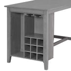 Farmhouse 5 Pieces Counter Height Dining Set with Chairs for 4, Wooden Rectangular Table with Storage Shelves and Bar Wine Compartment