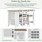 Farmhouse 5 Pieces Counter Height Dining Set with Chairs for 4, Wooden Rectangular Table with Storage Shelves and Bar Wine Compartment