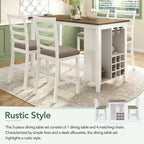 Farmhouse 5 Pieces Counter Height Dining Set with Chairs for 4, Wooden Rectangular Table with Storage Shelves and Bar Wine Compartment