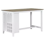 Farmhouse 5 Pieces Counter Height Dining Set with Chairs for 4, Wooden Rectangular Table with Storage Shelves and Bar Wine Compartment