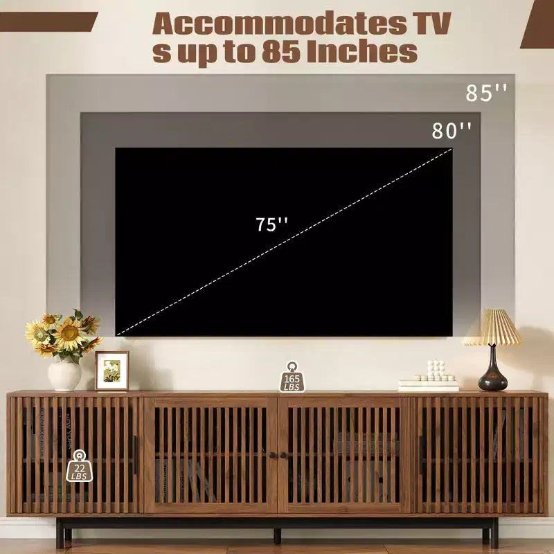78'' Modern TV Stand for 85'' TVs Media Console Entertainment Center with Cable Management & Soft-Closing Hinges, Walnut - ModernLuxe
