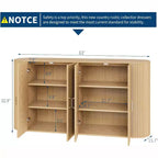 63 Oak Fluted Sideboard Buffet Cabinet, Modern Curved Credenza with Adjustable Shelves, Multipurpose Wood Storage Cabinet for Dining/Living Room