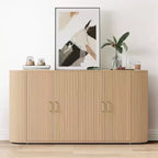 63 Oak Fluted Sideboard Buffet Cabinet, Modern Curved Credenza with Adjustable Shelves, Multipurpose Wood Storage Cabinet for Dining/Living Room