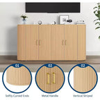 63 Oak Fluted Sideboard Buffet Cabinet, Modern Curved Credenza with Adjustable Shelves, Multipurpose Wood Storage Cabinet for Dining/Living Room