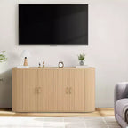 63 Oak Fluted Sideboard Buffet Cabinet, Modern Curved Credenza with Adjustable Shelves, Multipurpose Wood Storage Cabinet for Dining/Living Room