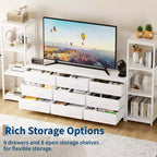 TV Stands Dresser with 9 Fabric Drawers and 2 Industrial 4-Tier Storage Shelves for Living Room