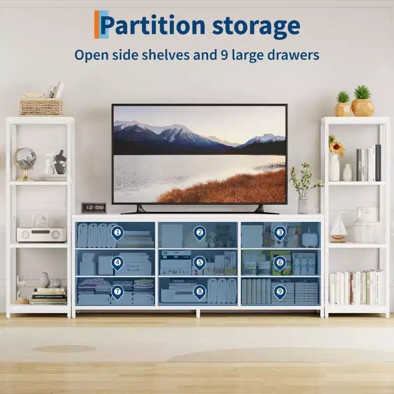 TV Stands Dresser with 9 Fabric Drawers and 2 Industrial 4-Tier Storage Shelves for Living Room