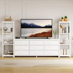 TV Stands Dresser with 9 Fabric Drawers and 2 Industrial 4-Tier Storage Shelves for Living Room