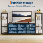 TV Stands Dresser with 9 Fabric Drawers and 2 Industrial 4-Tier Storage Shelves for Living Room