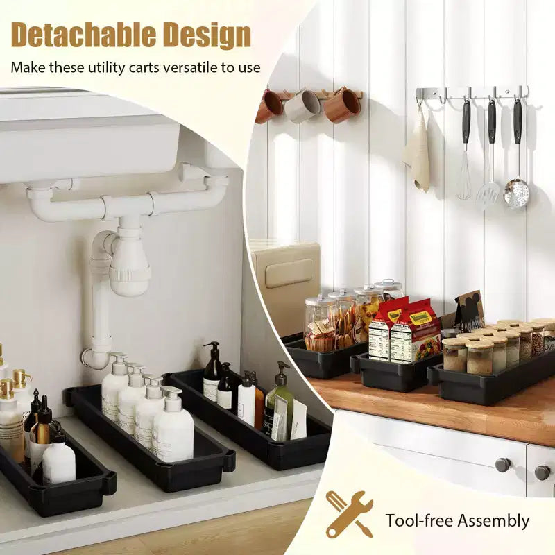 Costway 3-Tier Slim Rolling Storage Cart 2-Pack with Wheels, Detachable Design for Kitchen Black/White