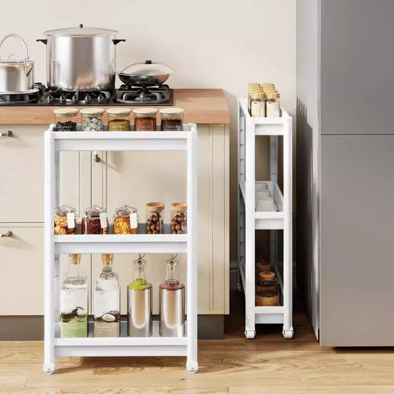 Costway 3-Tier Slim Rolling Storage Cart 2-Pack with Wheels, Detachable Design for Kitchen Black/White