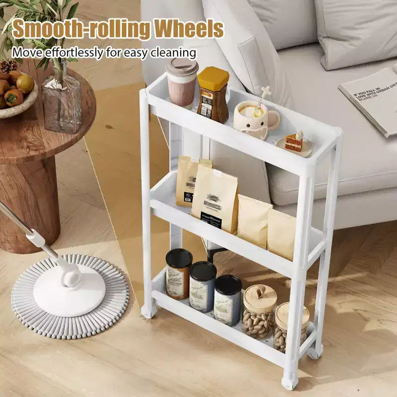 Costway 3-Tier Slim Rolling Storage Cart 2-Pack with Wheels, Detachable Design for Kitchen Black/White