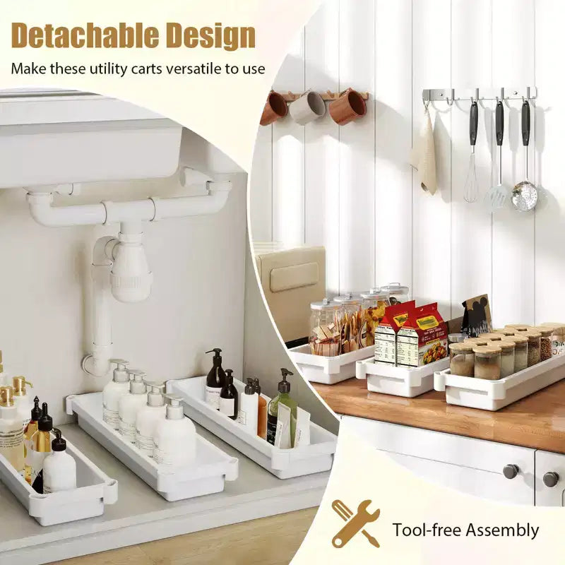 Costway 3-Tier Slim Rolling Storage Cart 2-Pack with Wheels, Detachable Design for Kitchen Black/White