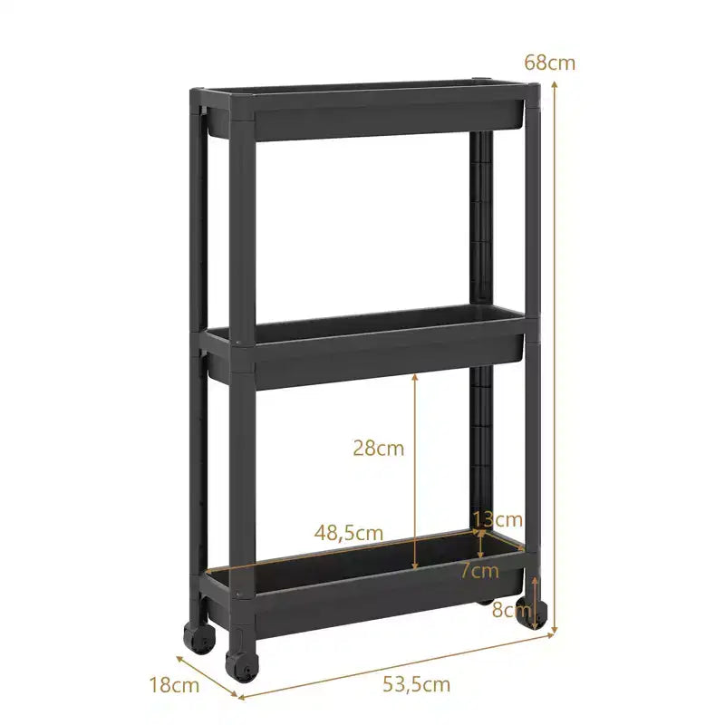 Costway 3-Tier Slim Rolling Storage Cart 2-Pack with Wheels, Detachable Design for Kitchen Black/White
