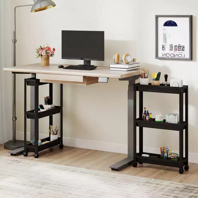 Costway 3-Tier Slim Rolling Storage Cart 2-Pack with Wheels, Detachable Design for Kitchen Black/White