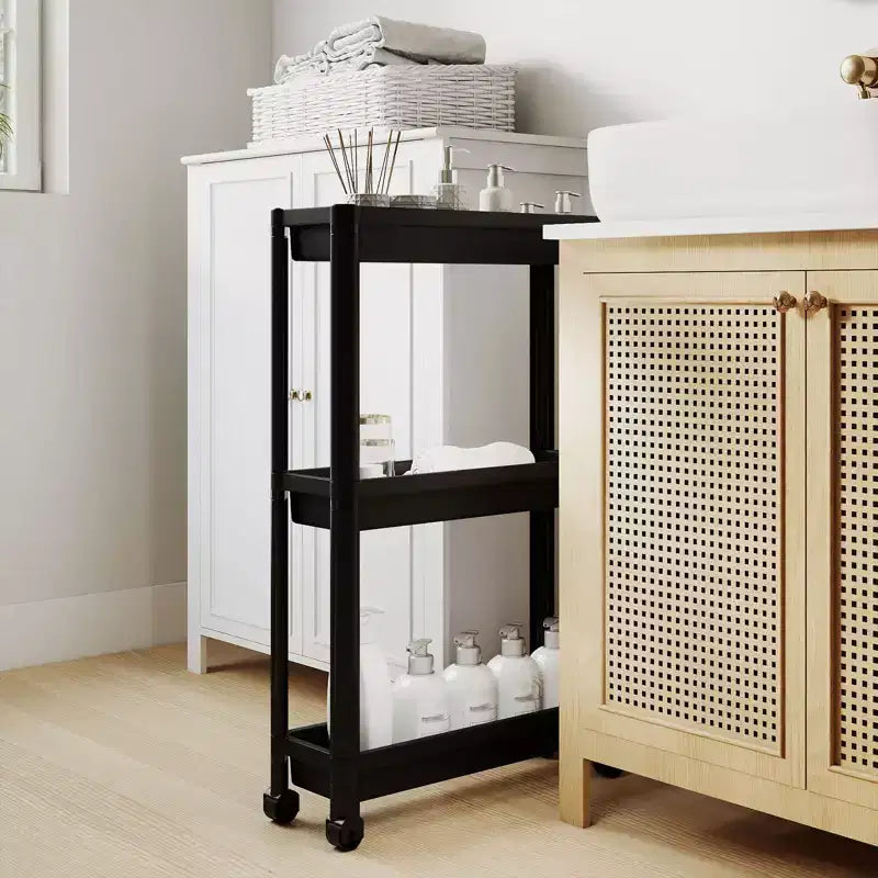 Costway 3-Tier Slim Rolling Storage Cart 2-Pack with Wheels, Detachable Design for Kitchen Black/White
