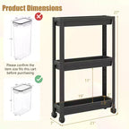 Costway 3-Tier Slim Rolling Storage Cart 2-Pack with Wheels, Detachable Design for Kitchen Black/White