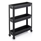 Costway 3-Tier Slim Rolling Storage Cart 2-Pack with Wheels, Detachable Design for Kitchen Black/White
