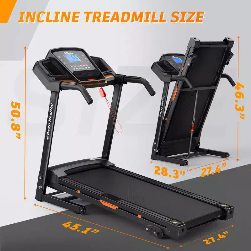 Whisen Electric Foldable Treadmill, 3.5HP Workout Running Machine Walking with 12 Preset Programs, Incline, Handrail Controls Speed