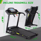 Whisen Electric Foldable Treadmill, 3.5HP Workout Running Machine Walking with 12 Preset Programs, Incline, Handrail Controls Speed