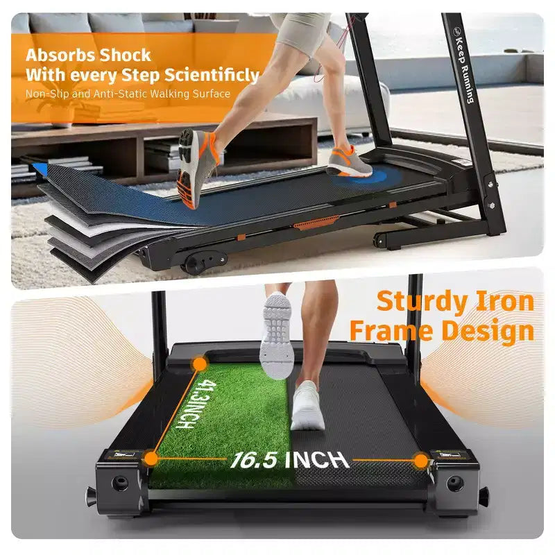 Whisen Electric Foldable Treadmill, 3.5HP Workout Running Machine Walking with 12 Preset Programs, Incline, Handrail Controls Speed