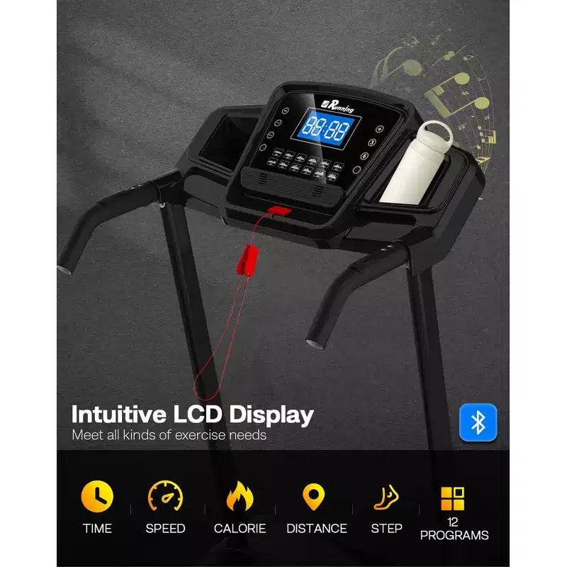 Whisen Electric Foldable Treadmill, 3.5HP Workout Running Machine Walking with 12 Preset Programs, Incline, Handrail Controls Speed
