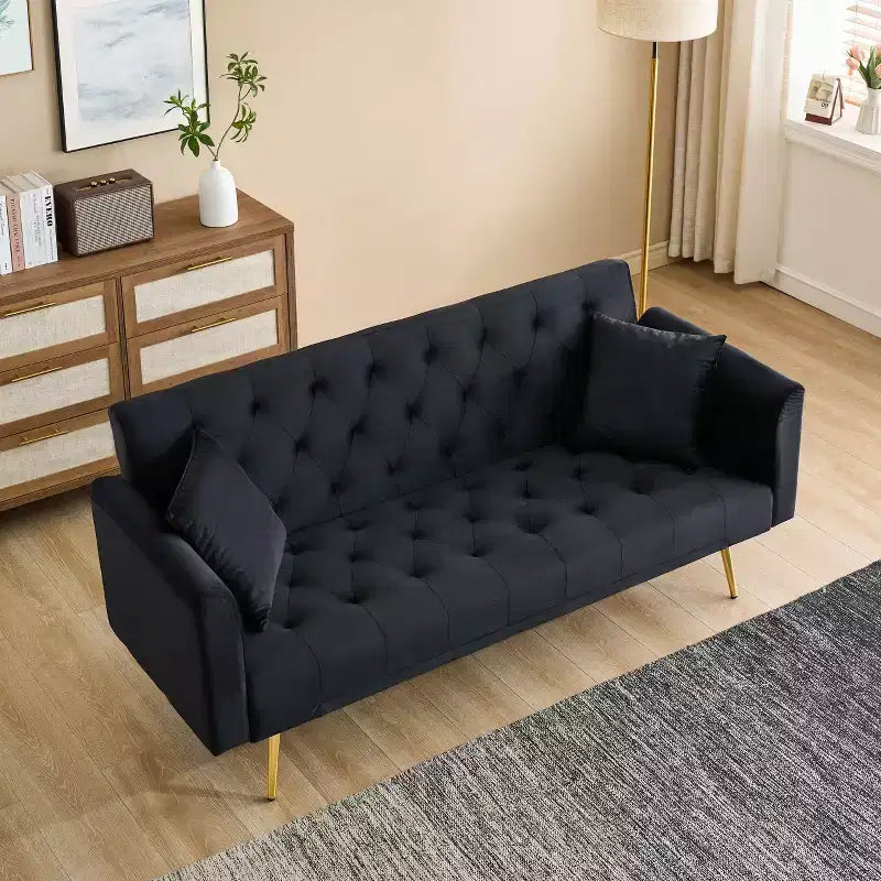 Okak American Style Button Tufted Convertible Sofa Bed with Adjustable Back,Velvet Upholstered Sleeper Couch for Living Room,Apartment
