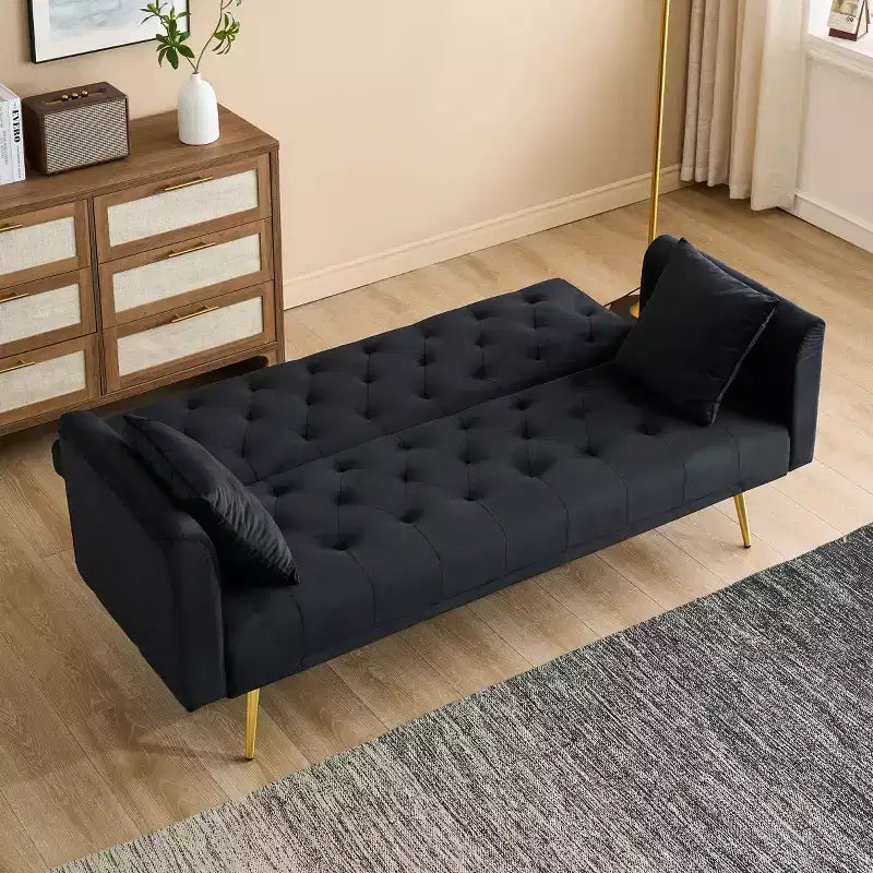 Okak American Style Button Tufted Convertible Sofa Bed with Adjustable Back,Velvet Upholstered Sleeper Couch for Living Room,Apartment