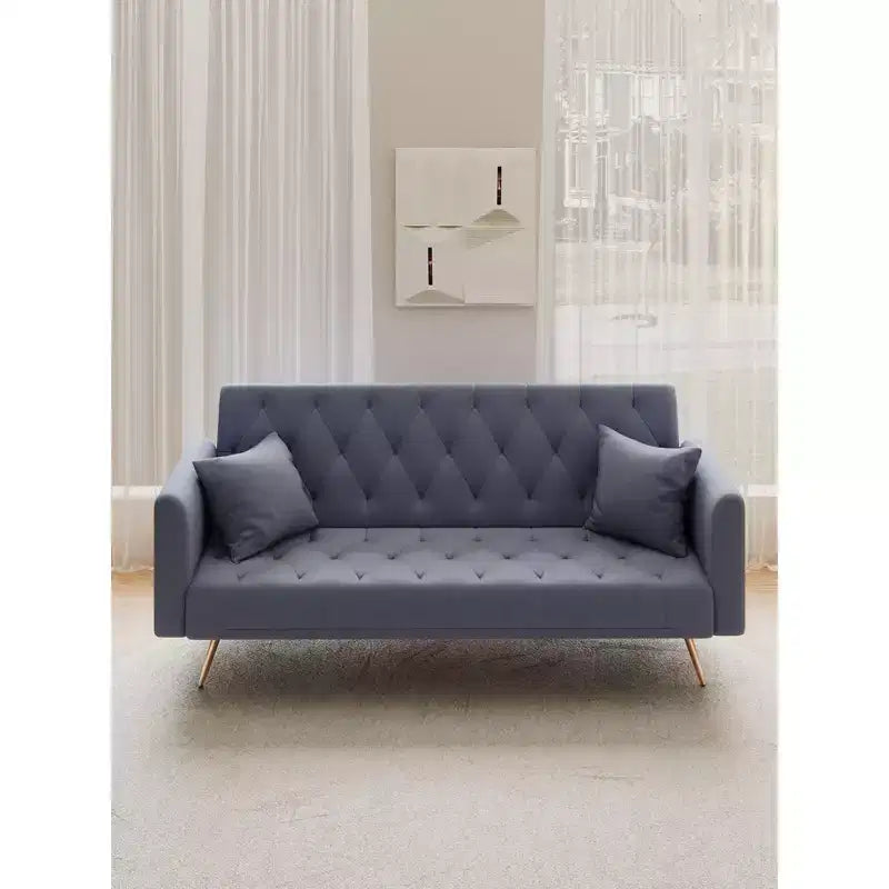 Okak American Style Button Tufted Convertible Sofa Bed with Adjustable Back,Velvet Upholstered Sleeper Couch for Living Room,Apartment