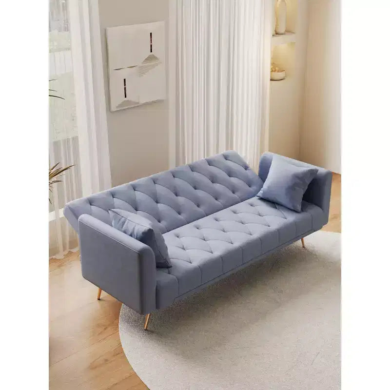 Okak American Style Button Tufted Convertible Sofa Bed with Adjustable Back,Velvet Upholstered Sleeper Couch for Living Room,Apartment