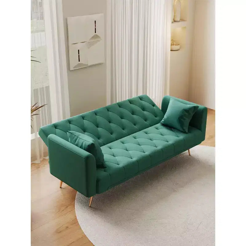 Okak American Style Button Tufted Convertible Sofa Bed with Adjustable Back,Velvet Upholstered Sleeper Couch for Living Room,Apartment