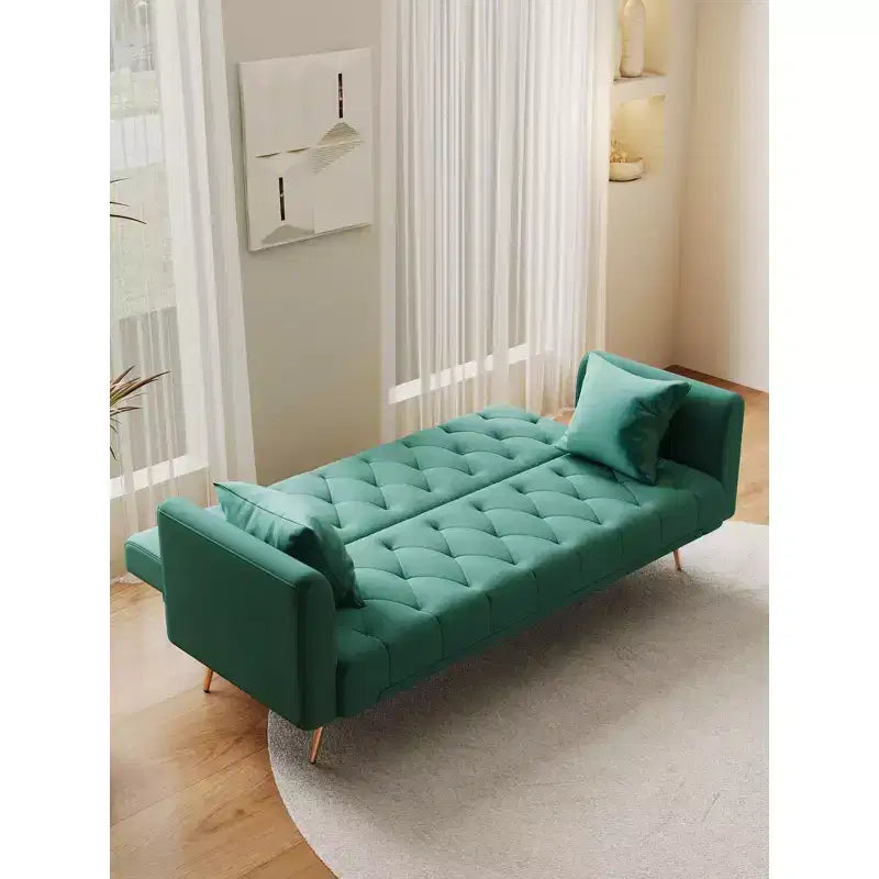 Okak American Style Button Tufted Convertible Sofa Bed with Adjustable Back,Velvet Upholstered Sleeper Couch for Living Room,Apartment