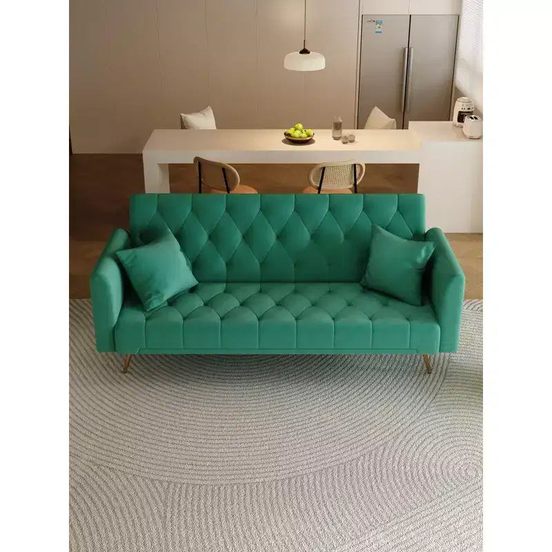 Okak American Style Button Tufted Convertible Sofa Bed with Adjustable Back,Velvet Upholstered Sleeper Couch for Living Room,Apartment