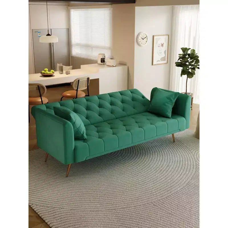 Okak American Style Button Tufted Convertible Sofa Bed with Adjustable Back,Velvet Upholstered Sleeper Couch for Living Room,Apartment
